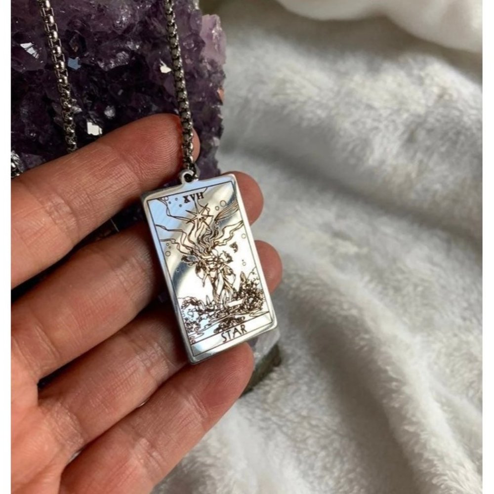 Stainless Steel Tarot Card Necklace Magician Lovers Wheel of Fortune - Picture 4 of 10